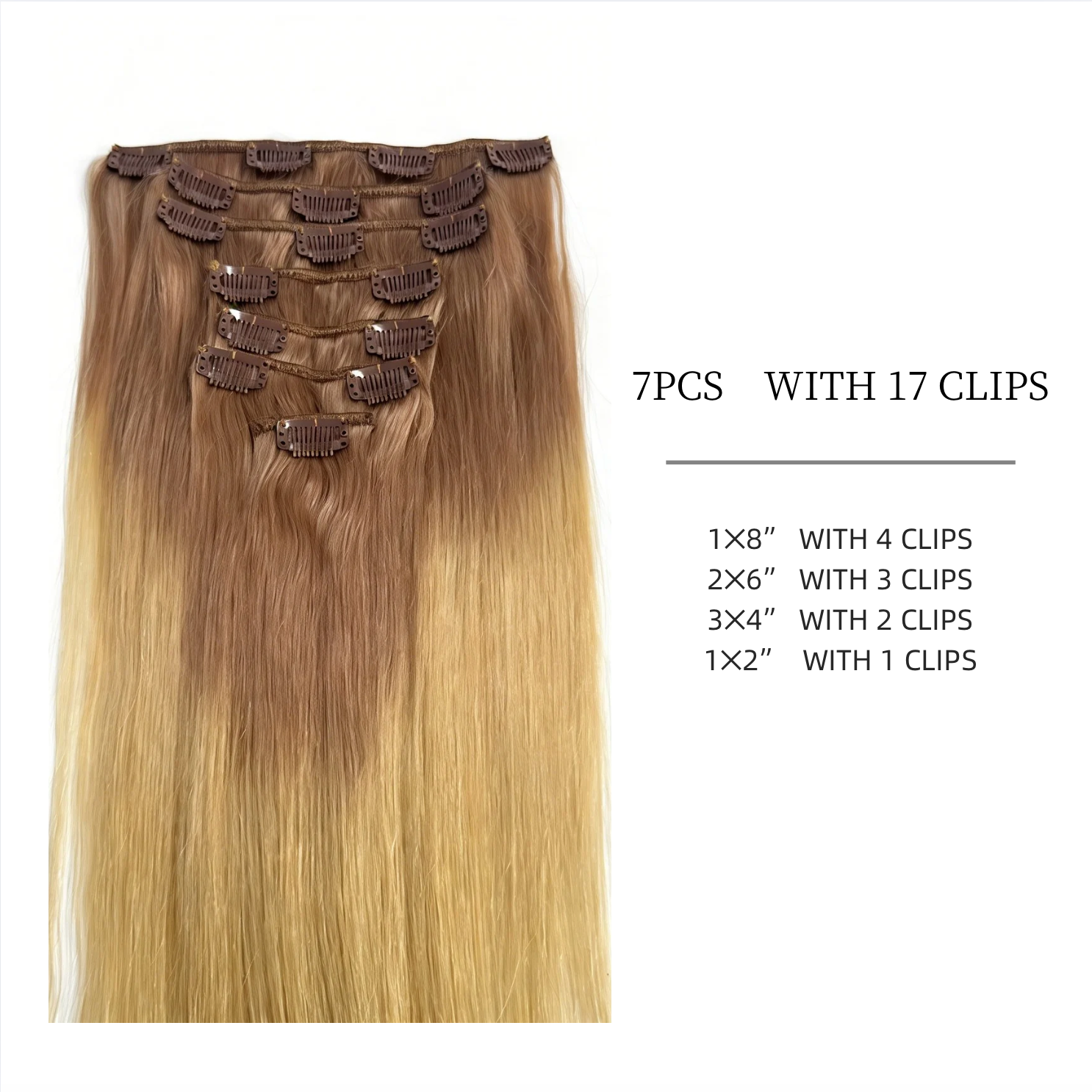 14" 7-Piece Ombre Coffee Gray to 618 Blonde Human Hair Clip Ins(110g) - Image 2